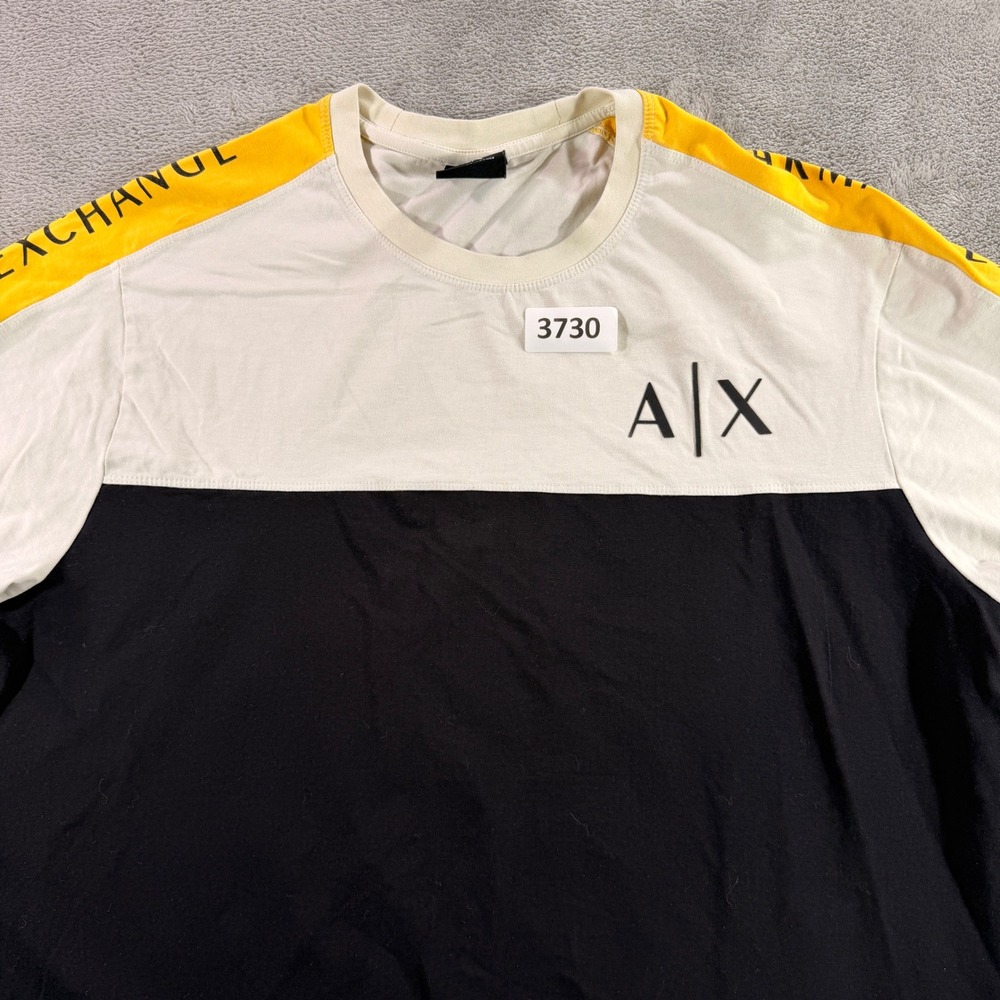 Armani Exchange T-Shirt Mens XL Black White Yellow Colorblock Logo 3Z1BM7 1LBBZ